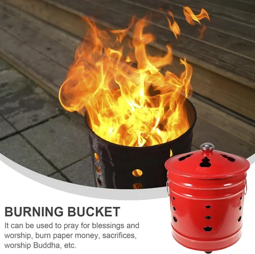 Miniatura 5 de Happyyami - Cubo de fuego esmaltado de 9.44 x 9.44 x 11.81 pulgadas, incinerador para fogata al aire libre para adoración de papel y dinero