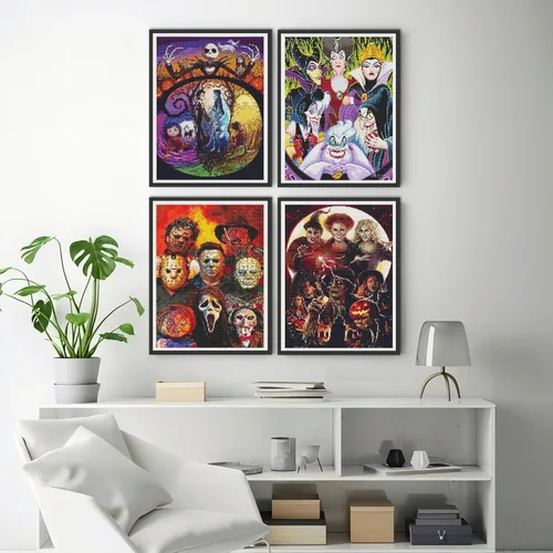 Miniatura 4 de JAKI Paquete de 4 piezas de arte de diamantes para adultos, kits de pintura de diamantes de dibujos animados para adultos principiantes, arte DIY