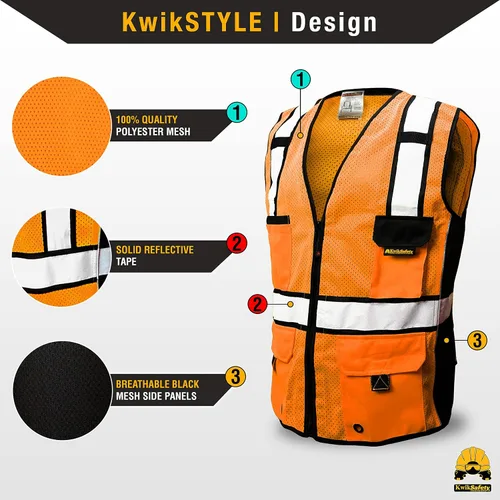 Miniatura 2 de KwikSafety - Charlotte, NC - RoadBOSS Econ & Chaleco de Seguridad Premium Clase 2 Chaleco Reflectante ANSI OSHA Chaleco de Seguridad para Hombres
