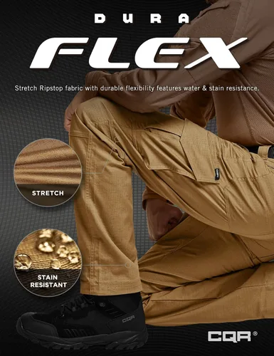 Miniatura 5 de CQR Pantalones tácticos Flex Ripstop para hombre, pantalones cargo elásticos resistentes al agua, pantalones de trabajo ligeros EDC para senderismo