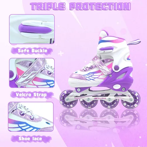 Miniatura 3 de Patines en línea para niñas y niños, patines ajustables de 4 tamaños para niños con ruedas de luz completa y jóvenes de 5 a 14 años, patines