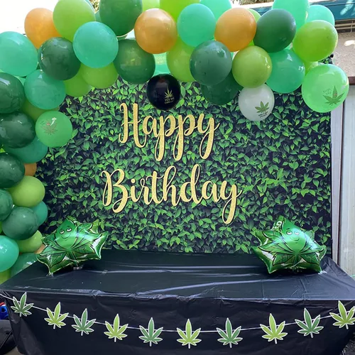Miniatura 3 de Avezano Telón de fondo de feliz cumpleaños de hojas verdes para safari en la selva, decoración de fiesta de cumpleaños, naturaleza, hierba verde