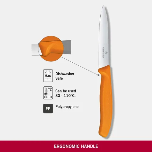 Miniatura 3 de Victorinox 6.7706.L119 Cuchillo de pelar clásico suizo para cortar y preparar frutas y verduras de hoja recta en naranja 3.9 pulgadas