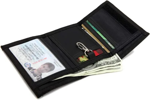 Miniatura 2 de Cartera de nailon con seguridad RFID, diseño de tres pliegues, con monedero pequeño con cremallera, para hombres y niños
