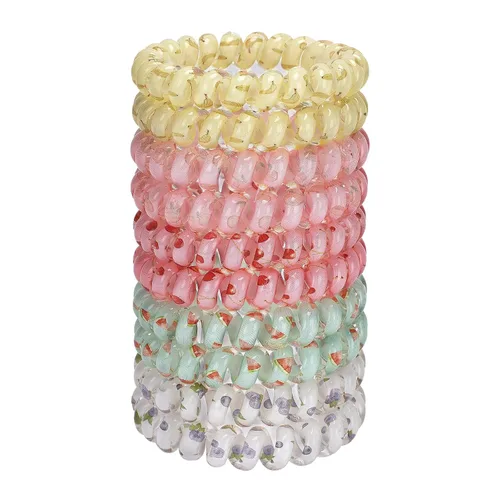 Miniatura 9 de JessLab Lazos en espiral para el cabello para damas, paquete de 10 bandas elásticas de bobina de plástico, accesorio sin daños para mujeres y niños