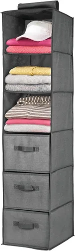 mDesign Organizador de almacenamiento largo y suave para colgar sobre el armario, con 3 estantes y 3 cajones para ropa, leggings, lencería,