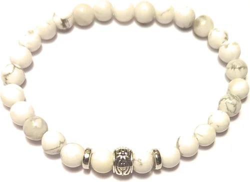 Miniatura 4 de White Howlite Stretch Bead Bracelet Serenity Charm Gemstone Jewelry Simple Minimalist Unisex One Size Gift