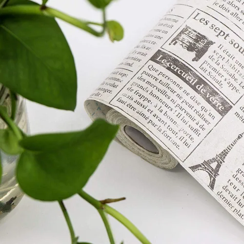 Miniatura 8 de Papel pintado de periódico TANONE 17.7" X 78.7” Papel pintado vintage retro en blanco y negro papel pintado para despegar y pegar para encimeras