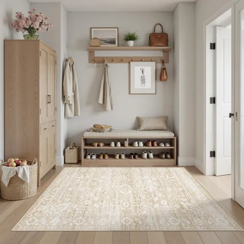 Miniatura 35 de Soalmost Alfombras de área de 5 x 7 pies para sala de estar, alfombras lavables florales beige para comedor, dormitorio, oficina en casa, alfombra