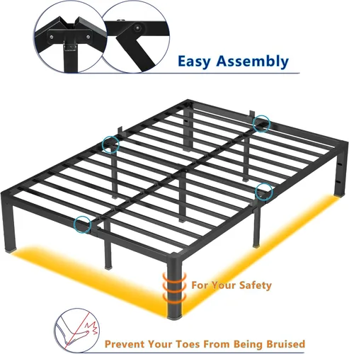 Miniatura 6 de yookare Armazón de cama de plataforma de metal Twin de 14 pulgadas con esquinas redondas y retenedores de colchón, soporte de listones de acero