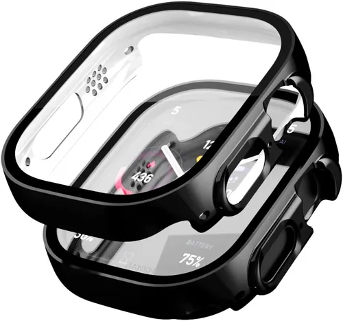Miniatura 21 de Paquete de 2 fundas rígidas compatibles con Apple Watch Series 6, 5, 4, SE, de 1.575 pulgadas, protector de pantalla de vidrio templado, cobertura
