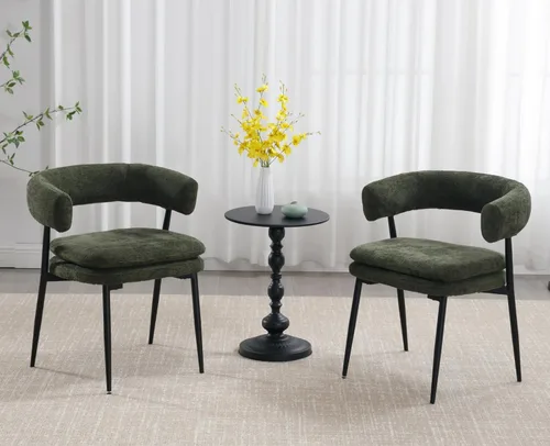 Miniatura 25 de Shunzhi Juego de 2 sillas de comedor modernas de cuero verde tapizadas, cómodas sillas de cocina, sillas auxiliares sin brazos con respaldo abierto