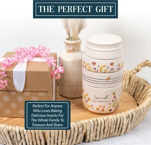 Miniatura 2 de Pavilion Gift Company - Loved Beyond Measure - Taza medidora de cerámica apilable de 6 pulgadas - ¼, ⅓, ½, 1 taza, rústica, antigua, diseño