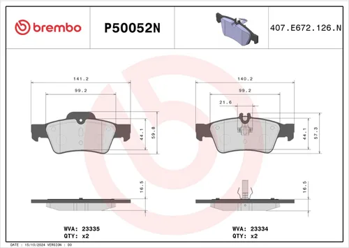 Miniatura 4 de Brembo P50052N Juego de pastillas de freno de disco trasero de cerámica premium para MERCEDES-BENZ/MERCEDES-BENZ (BBDC) OE# 0064200120