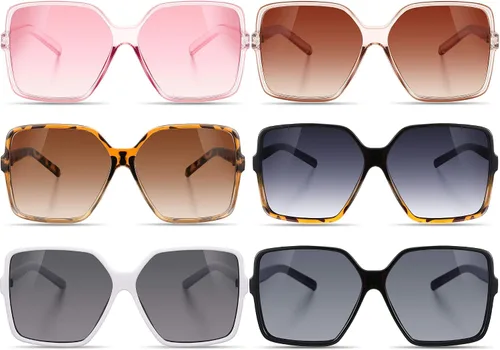 Weewooday 6 pares de gafas de sol cuadradas de gran tamaño, multicolor, retro, irregular, vintage, amplias, para mujer, como se ve en las fotos