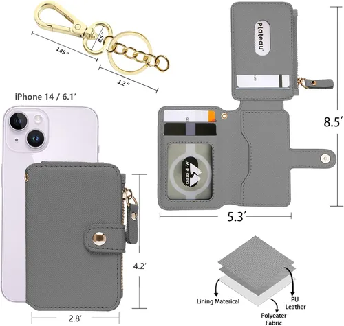 Miniatura 12 de Cartera con llavero, tarjetero con bloqueo RFID de piel, funda para tarjetas de crédito con cremallera para mujer