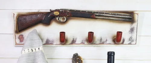 Miniatura 9 de Ebros Gift Escopeta rústica de 20 pulgadas de largo con ganchos de bala de munición montados en tablones de madera para colgar en la pared, pasillo