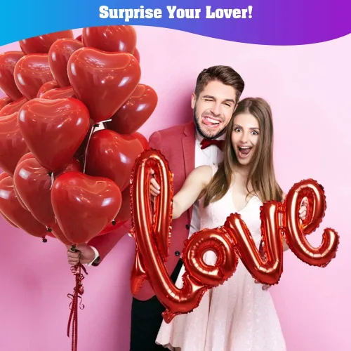 Miniatura 6 de Kit de 50 globos de amor y globos de corazón y 2000 pétalos de rosa de seda de 42 pulgadas, globos dorados con texto "I Love You", kit de decoración