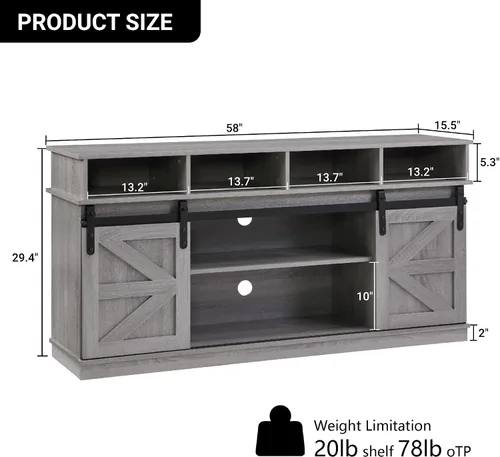 Miniatura 2 de Soporte de TV con puerta corrediza de granero, centro de entretenimiento de madera moderna y rústica, armario de almacenamiento, mesa de estar
