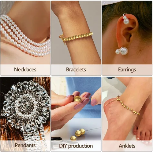 Miniatura 4 de Cuentas de latón chapadas en oro, cuentas de perlas para manualidades, perlas redondas blancas, cuentas espaciadoras sueltas, cuentas de metal