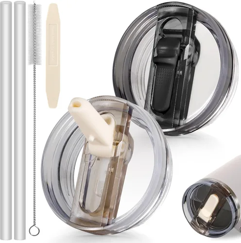 Miniatura 31 de 14 oz Tapa con popote abatible de repuesto para accesorios de vaso Stanley, 2 tapas antiderrames a prueba de derrames para vasos Stanley de 14 oz