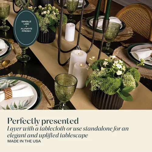 Miniatura 4 de Camino de mesa desechable para mesa de comedor, 16 x 48 pulgadas, paquete de 20 caminos de mesa de papel verde similar al lino para Navidad, fiesta