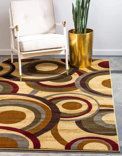 Unique Loom Barista Collection - Alfombra moderna a cuadros, contemporánea, multicapas, Polipropileno, Beige/azul