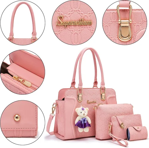 Miniatura 4 de Bolsos de mano de moda para mujer, bolsa de hombro, asa superior, bolsa de mano, juego de 4 piezas