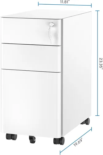 Miniatura 2 de Mount-It! Archivador delgado de 3 cajones con cerradura, archivador móvil de metal sobre ruedas para almacenamiento debajo del escritorio, hogar