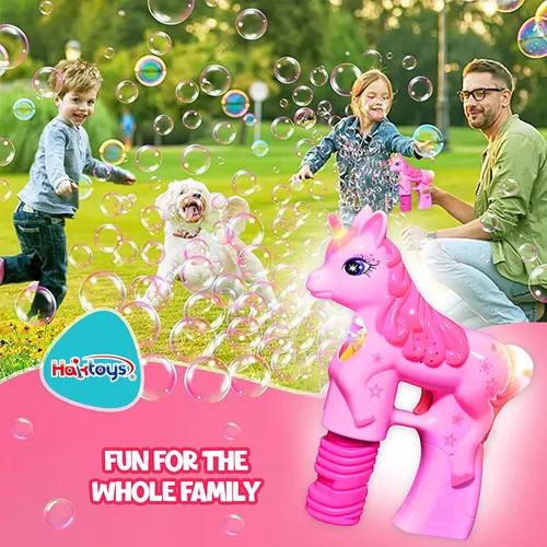 Miniatura 6 de Pistola de burbujas de unicornio rosa para niños, juguete soplador automático de burbujas Lindo lanzador de burbujas para niños pequeños, niños