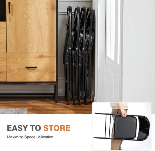 Miniatura 6 de Sweetcrispy Paquete de 16 sillas plegables, acolchadas de cuero, metal resistente, fáciles de usar y almacenar, cómodas, para exteriores e Negro