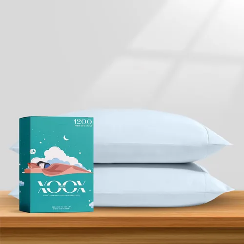 Miniatura 22 de XOOX Linen - Juego de sábanas de 1200 hilos 100% algodón egipcio, tamaño King, de algodón egipcio, juego de 4 piezas de lujo, (azul claro), suave