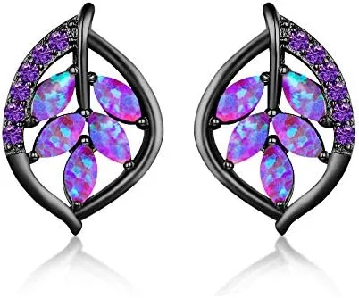 Aretes de ópalo para mujer, chapados en oro de 18 quilates, flores, hoja, árbol de la vida, estrella de luna, universo, ópalo, joyería, aniversario,