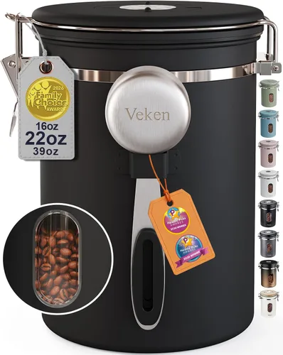 Miniatura 20 de Veken Recipiente de café con ventana, recipiente hermético de almacenamiento de alimentos de cocina de acero inoxidable con tapas, rastreador