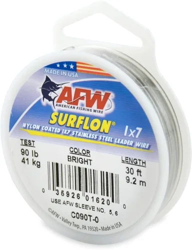 Miniatura 32 de Alambre de pesca americano Surflon recubierto de nailon 1x7 de acero inoxidable, línea líder de pesca para agua salada, prueba de 10 libras - prueba