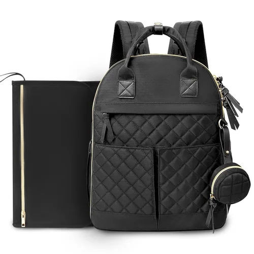 Mochila para pañales con cambiador, bolsas de maternidad grandes para recién nacidos, 18 bolsillos, bolsillos aislados, correas para cochecito, Negro