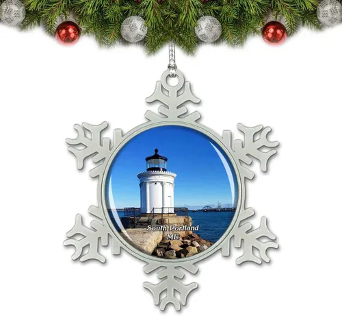South Portland Lighthouse Maine USA Adorno de Navidad Decoración de árbol de cristal Metal recuerdo regalo