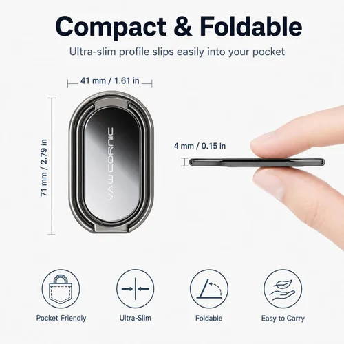 Miniatura 3 de VAWcornic Soporte para anillo de teléfono, soporte de dedo giratorio de doble dirección de 540° para iPhone, Samsung, Huawei Smartphone, Tablet
