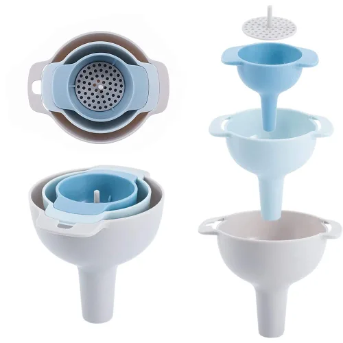 Embudos 4 en 1 para uso en cocina, botellas de llenado con filtro de filtro desmontable, embudo pequeño para aceite, líquido, alimentos, polvo,