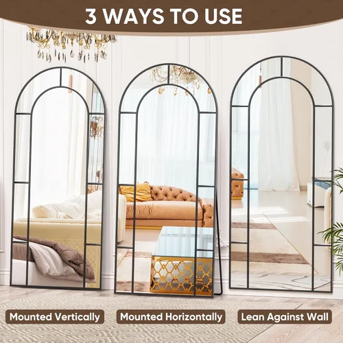 Miniatura 6 de Antok Espejo de longitud completa de 58 x 21 pulgadas, espejo de piso, espejo decorativo de ventana arqueada, decoración con marco de metal, espejos