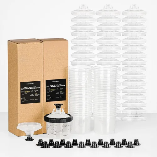 Miniatura 13 de InoKraft Copa para Pistola de Pintura Desechable, Kit Mini de 6 Onzas (180ml) con 6 Copas y Tapas, 1 Copa Rígida con Anillo Retenedor, 3 Tapones