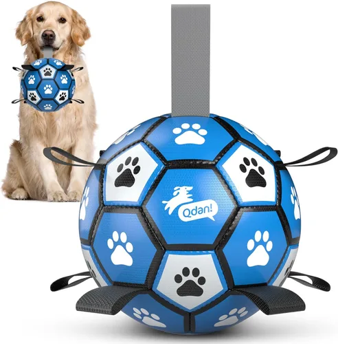 Miniatura 12 de QDAN Pelota de fútbol para perros con correas, juguetes interactivos de forcejeo, juguete de cumpleaños para cachorros, juguete acuático, para rojo