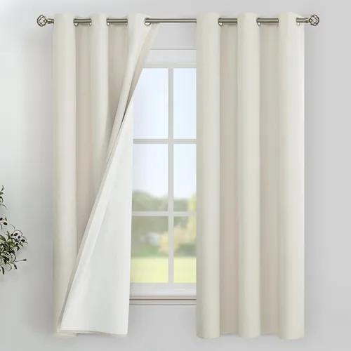 Miniatura 86 de YoungsTex - Cortinas de lino beige 100% opacas para dormitorio de 63 pulgadas de largo, cortinas cortas con aislamiento térmico y ojales