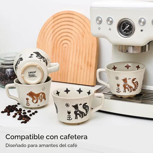 Miniatura 6 de Taza de Café de Cerámica, Taza de Té Única y Novedosa de 12 oz con Asa, Taza de Gres para Té Moca Latte Capuchino Espresso (Zorro)