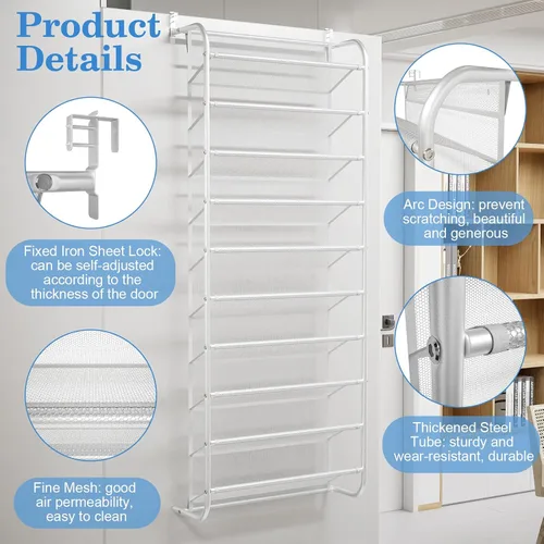 Miniatura 4 de AQQHSAIN Organizador de zapatos de pared de 10 niveles sobre la puerta, zapatero de pared, zapatero de puerta, zapatero para armario, despensa