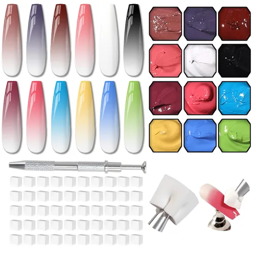 Miniatura 10 de Paleta de Esmalte de Uñas en Gel Sponge Pat, 12 Colores para Mezclar Ombré Degradado, Pintura Degradada para Arte de Uñas, Sin Limpieza, Curado