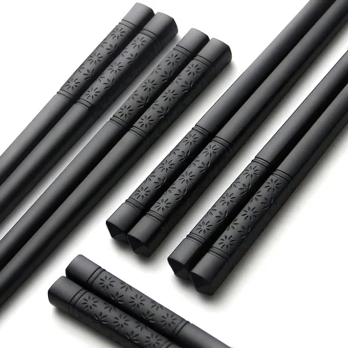 Miniatura 2 de YFWOOD 5 pares de palillos, palillos reutilizables aptos para lavavajillas, antideslizantes, de 9.4 pulgadas - Negro