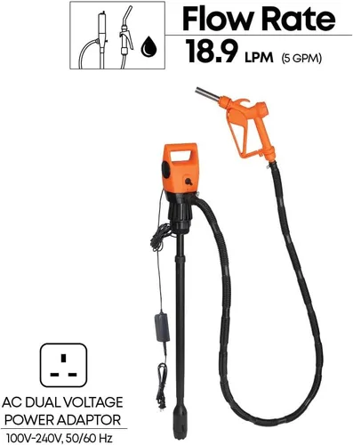 Miniatura 5 de Groz Bomba de tambor eléctrica de 12 V CC para tambores de 55 galones y bolsas IBC, flujo de 4.86 GPM, tubo telescópico ajustable de 33.5-49