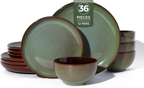 Miniatura 67 de Pokini - Juegos de vajilla de gres para cena, juego de platos y cuencos de cerámica, platos de cocina aptos para microondas y lavavajillas, platos