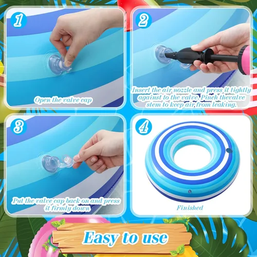 Miniatura 4 de Flotadores inflables gigantes de 50 pulgadas con diseño de rayas azules en forma de dona, flotadores de piscina para adultos, juguetes